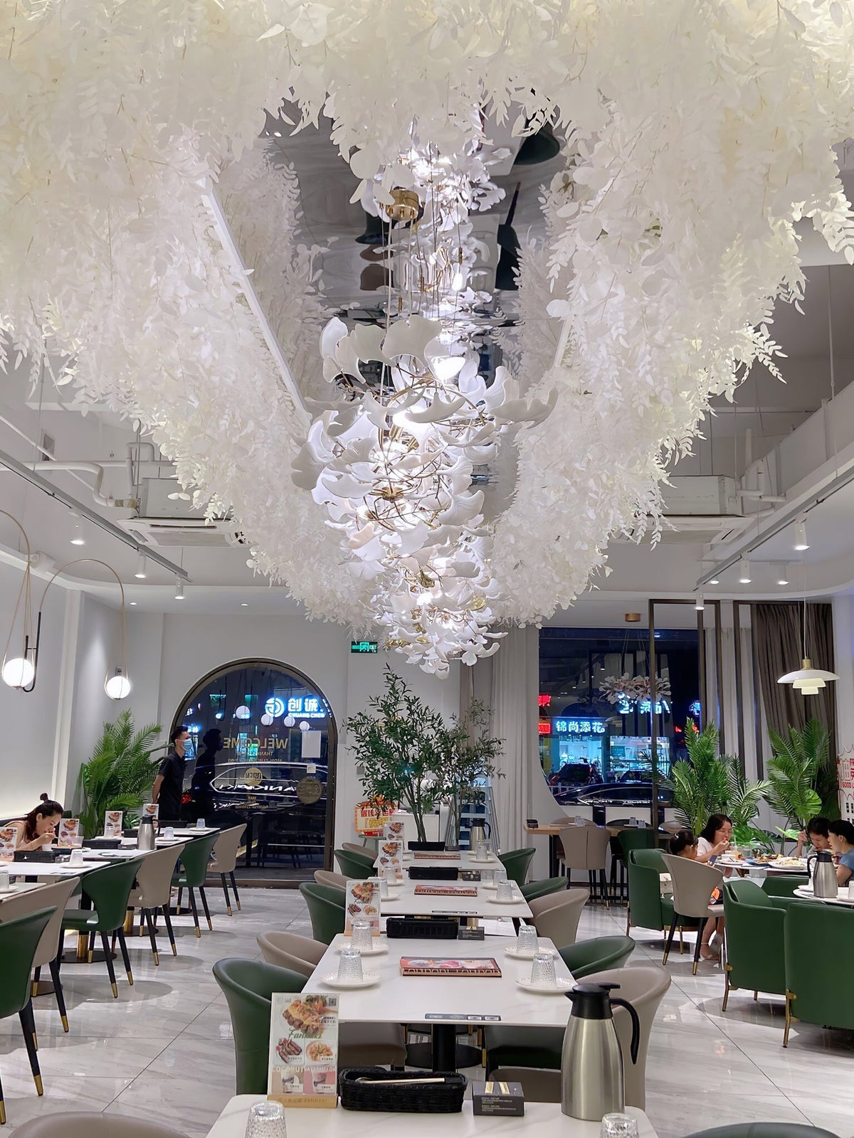 Gingko Leaves Linear Chandelier – Hand-Cast Porcelain Sculptural Pendant Light