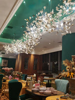 Gingko Leaves Linear Chandelier – Hand-Cast Porcelain Sculptural Pendant Light