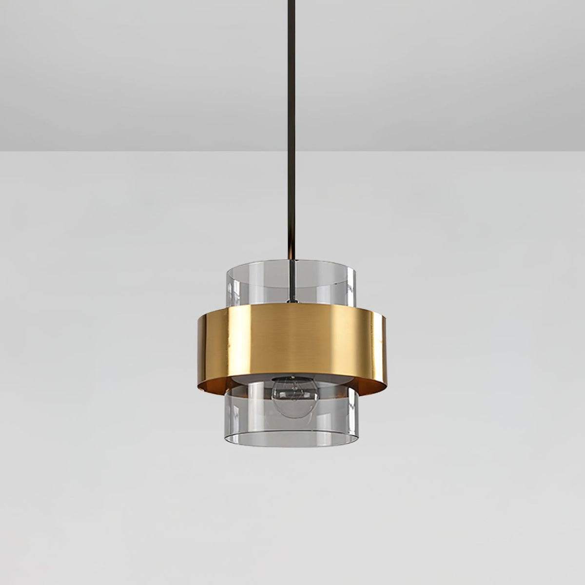 Cylinder Glass Pendant Light with Brass Accents for Modern Interiors
