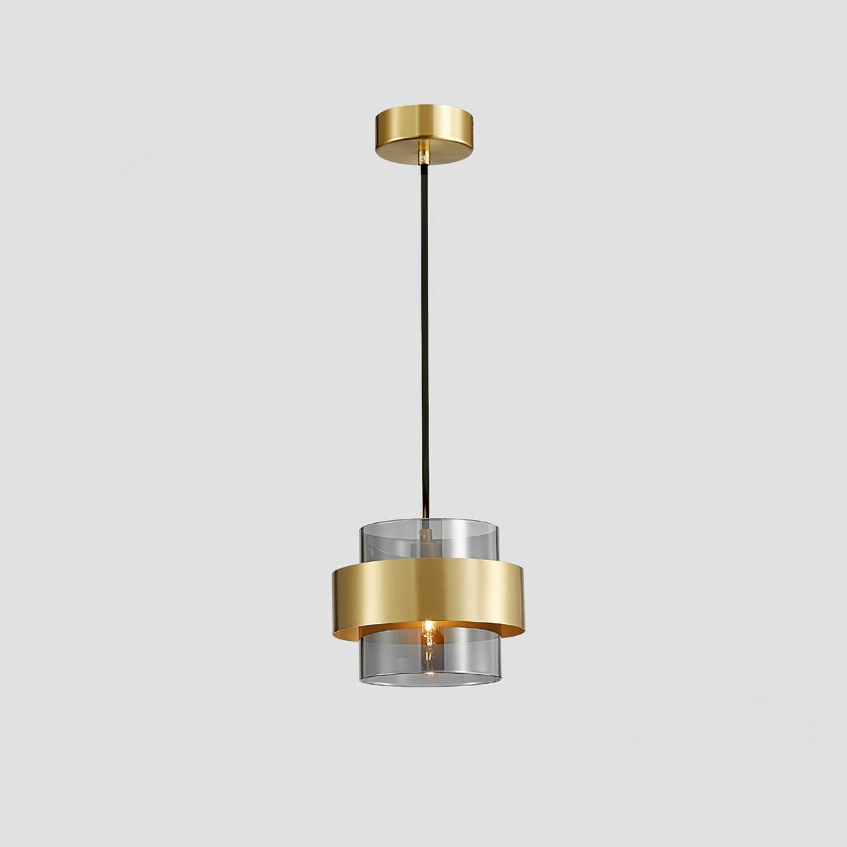 Cylinder Glass Pendant Light with Brass Accents for Modern Interiors