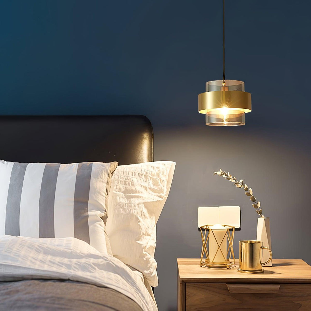 Cylinder Glass Pendant Light with Brass Accents for Modern Interiors