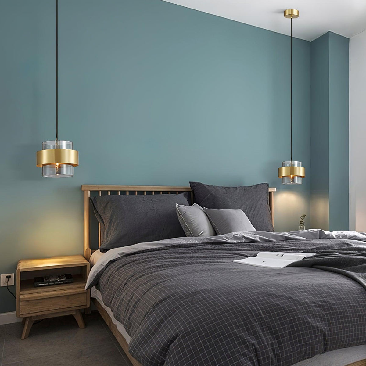 Cylinder Glass Pendant Light with Brass Accents for Modern Interiors