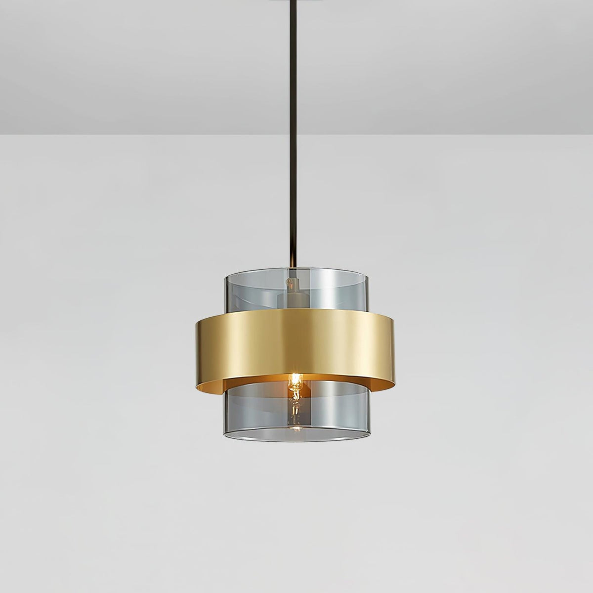 Cylinder Glass Pendant Light with Brass Accents for Modern Interiors