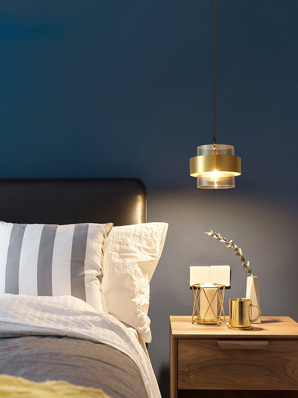 Cylinder Glass Pendant Light with Brass Accents for Modern Interiors