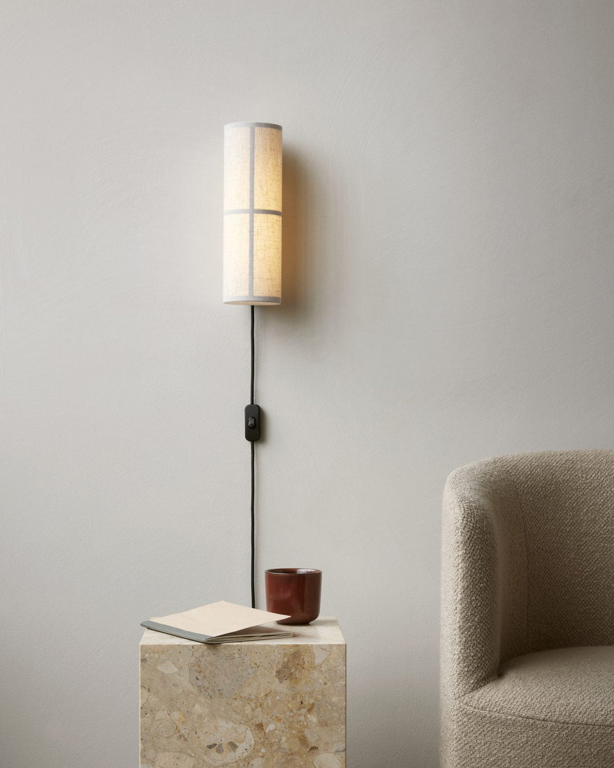 Cylinder Fabric Plug In Wall Lamp