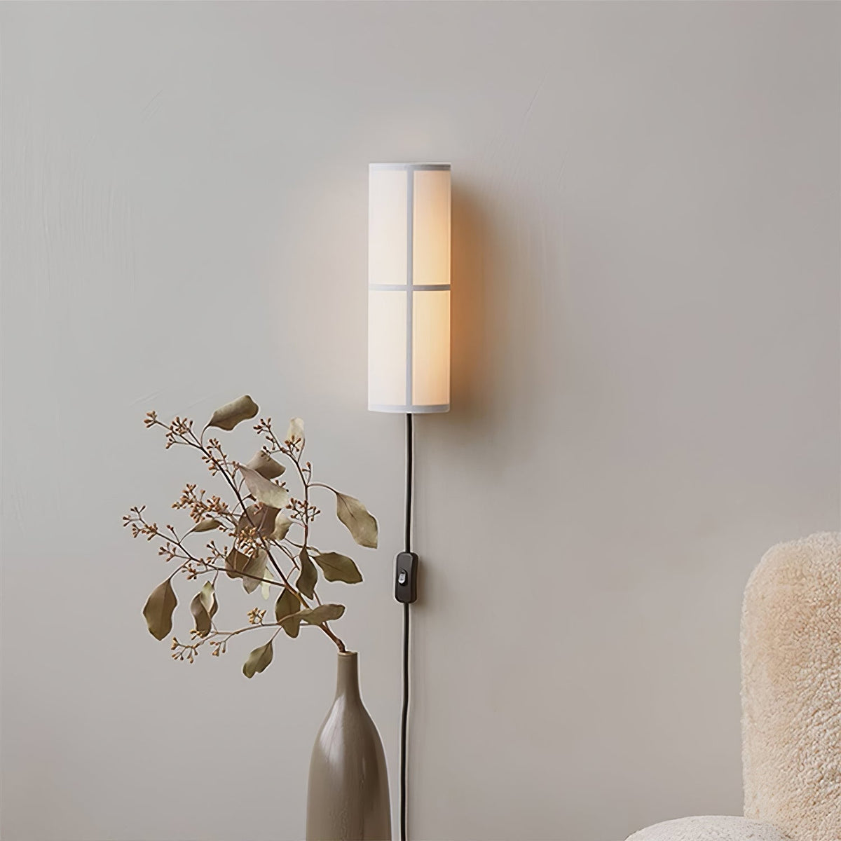 Cylinder Fabric Plug In Wall Lamp