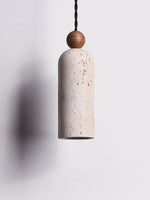 Cylinder Travertine Wood Bead Pendant Light, Minimalist Organic Hanging Lamp for Dining Room and Kitchen Island