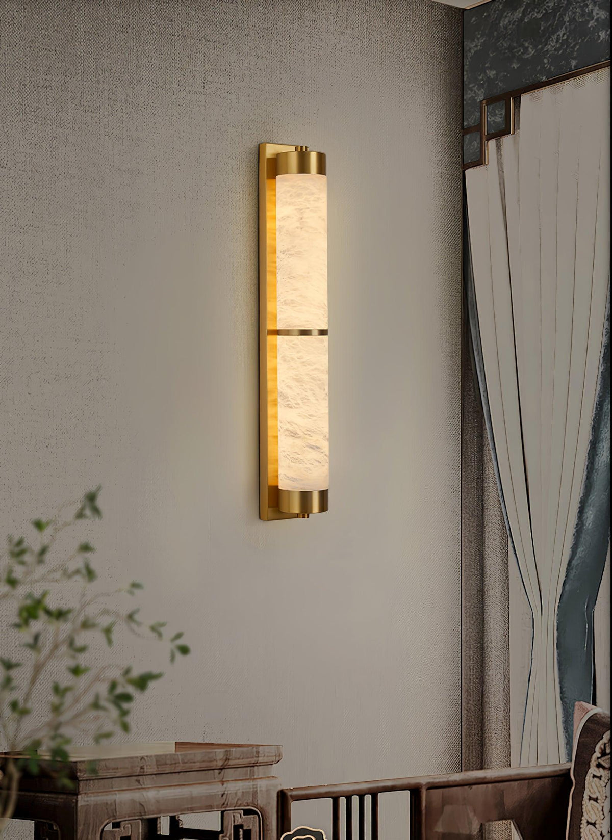 Cylindra Alabaster Brass Wall Sconce – Modern LED Wall Light