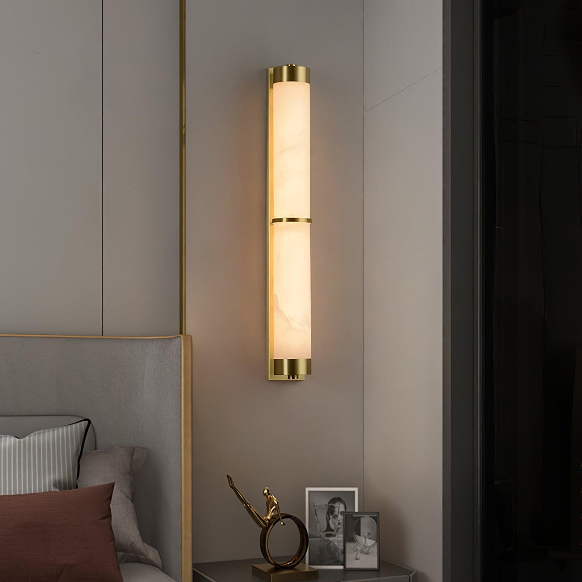 Cylindra Alabaster Brass Wall Sconce – Modern LED Wall Light