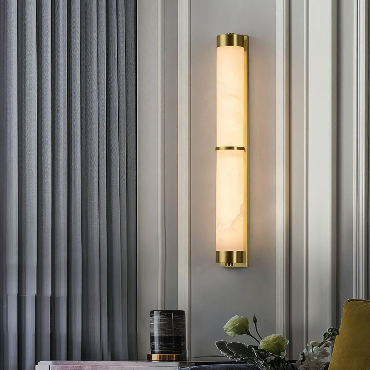 Cylindra Alabaster Brass Wall Sconce – Modern LED Wall Light