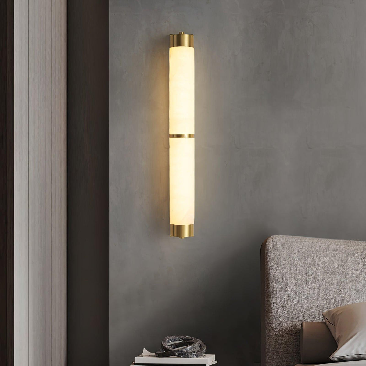 Cylindra Alabaster Brass Wall Sconce – Modern LED Wall Light