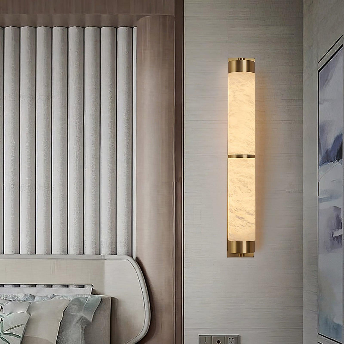 Cylindra Alabaster Brass Wall Sconce – Modern LED Wall Light