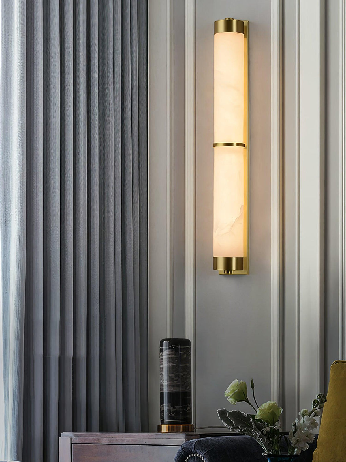 Cylindra Alabaster Brass Wall Sconce – Modern LED Wall Light