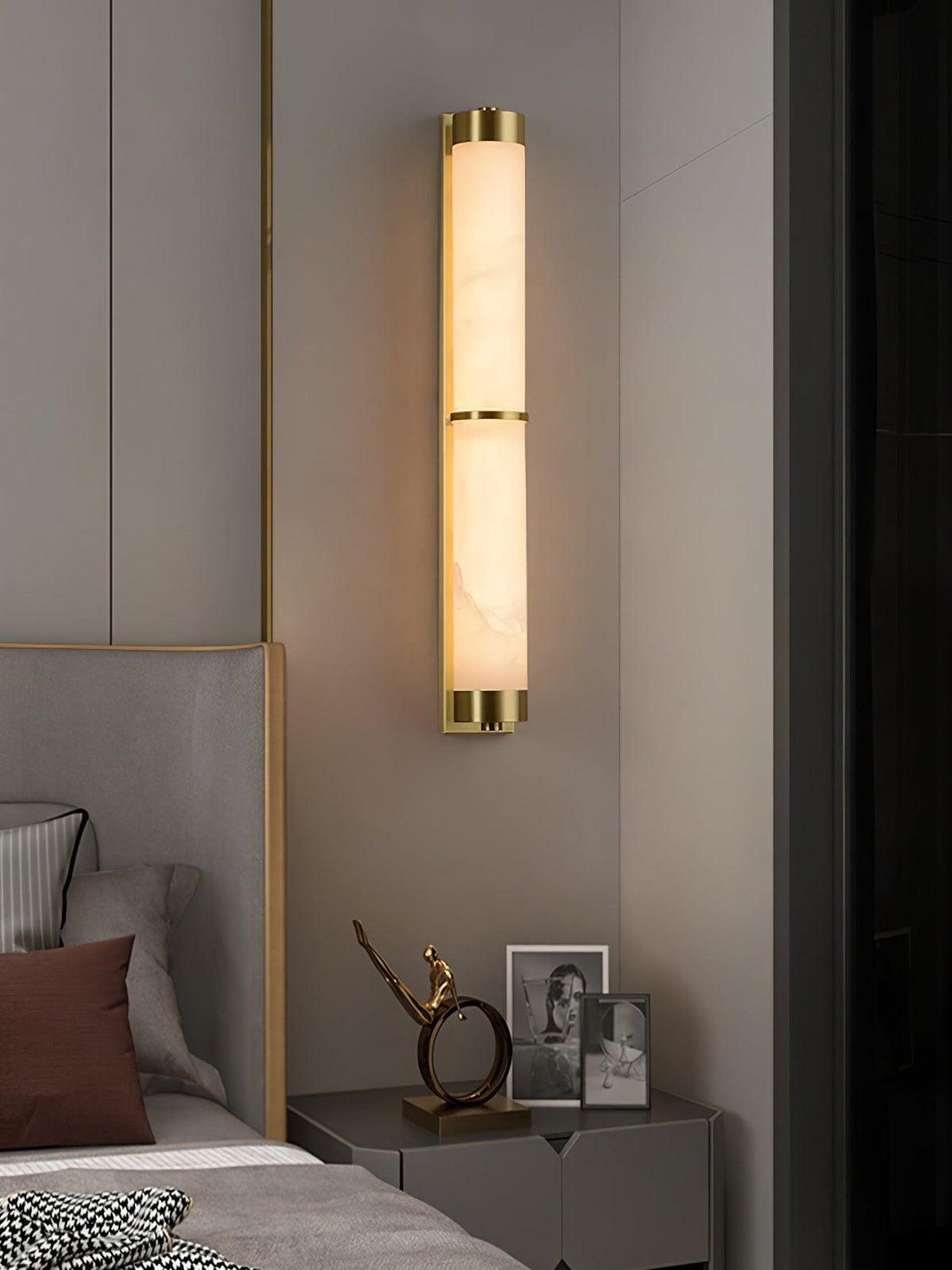 Cylindra Alabaster Brass Wall Sconce – Modern LED Wall Light