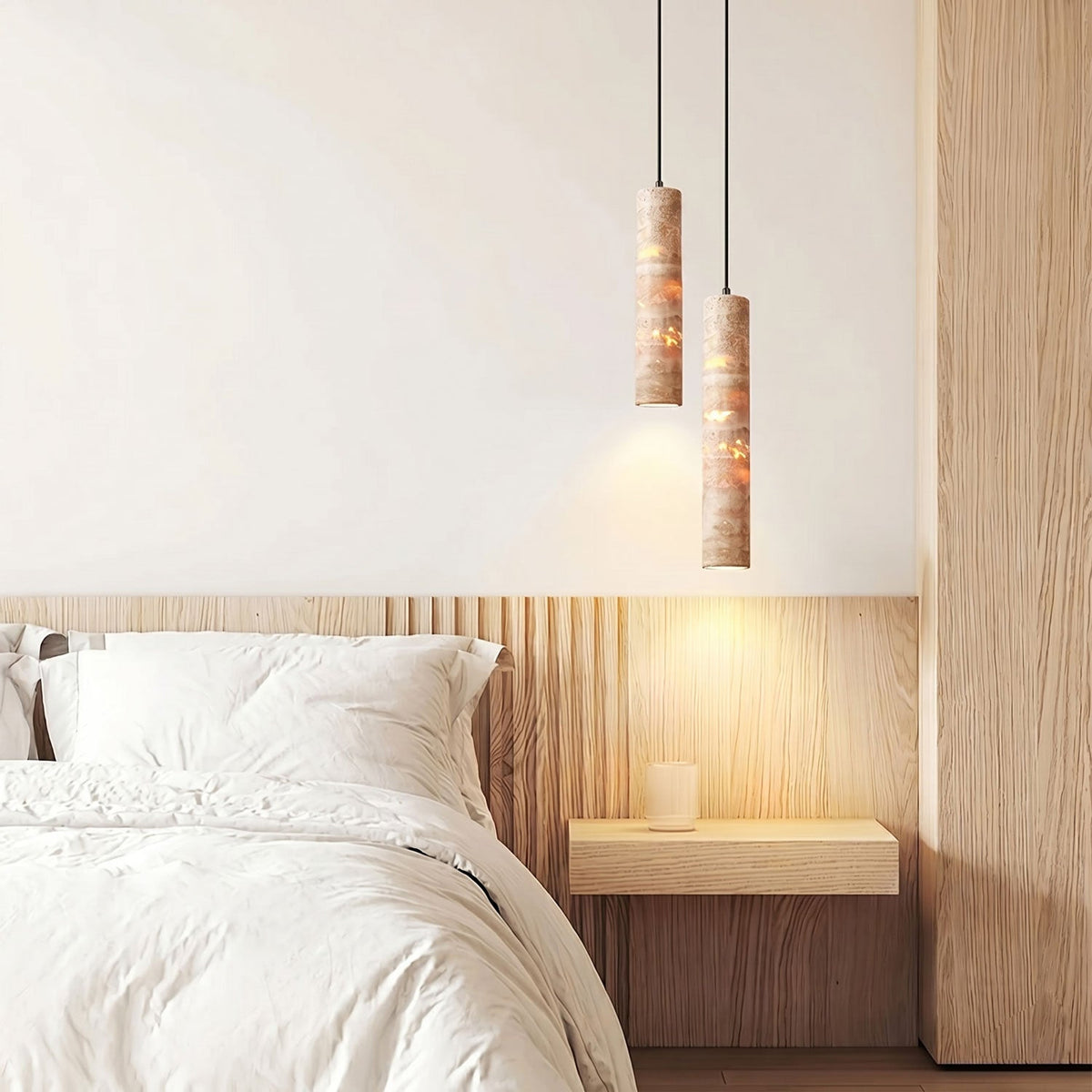 Travertine Cylinder Pendant Light in Warm Stone for Modern Interiors