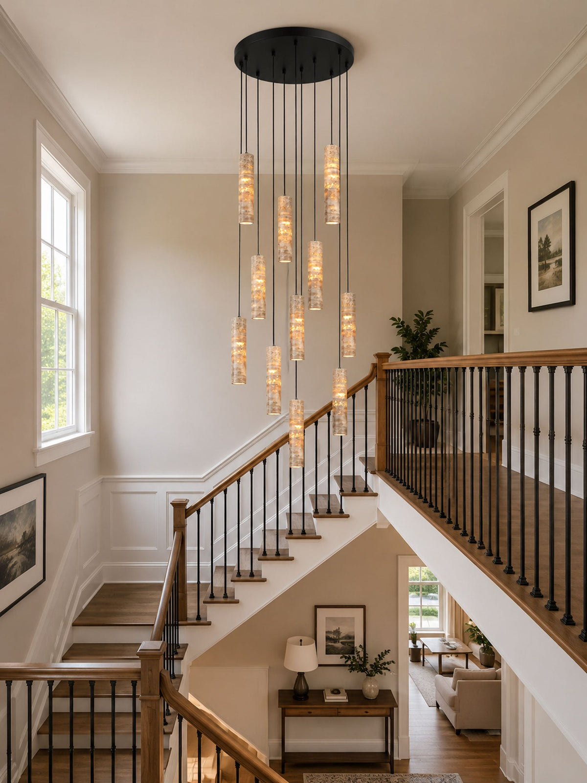 Travertine Cylinder Pendant Light in Warm Stone for Modern Interiors
