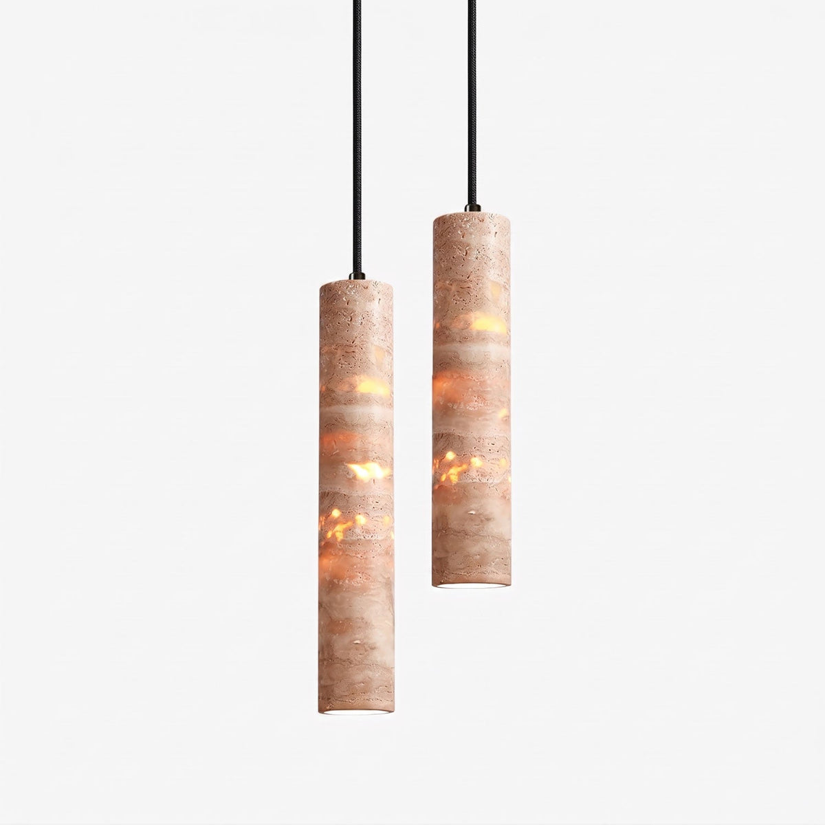 Travertine Cylinder Pendant Light in Warm Stone for Modern Interiors