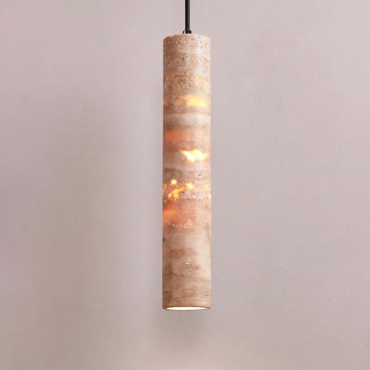 Travertine Cylinder Pendant Light in Warm Stone for Modern Interiors
