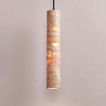 Travertine Cylinder Pendant Light in Warm Stone for Modern Interiors