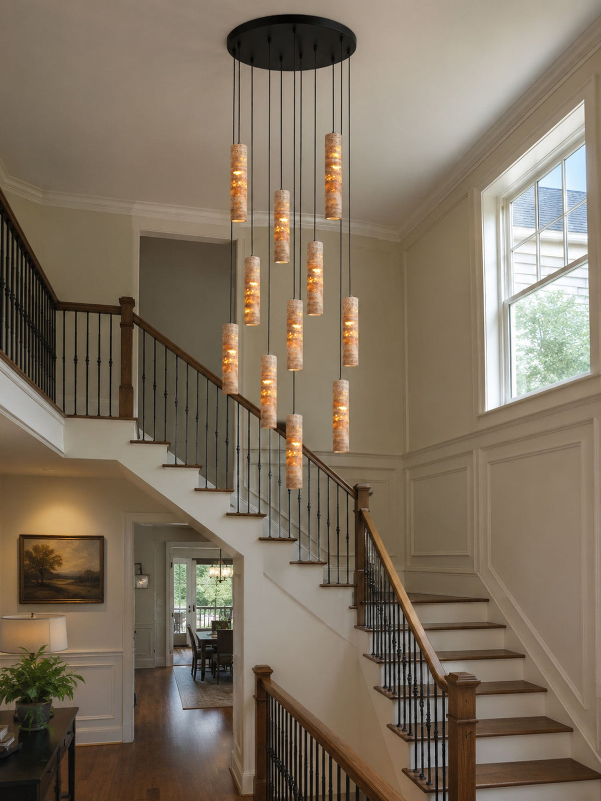 Travertine Cylinder Pendant Light in Warm Stone for Modern Interiors