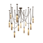 Cascading Alabaster Tube Chandelier in Antique Brass