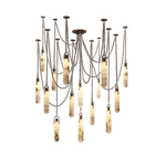 Cascading Alabaster Tube Chandelier in Antique Brass