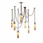 Cascading Alabaster Tube Chandelier in Antique Brass