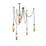 Cascading Alabaster Tube Chandelier in Antique Brass