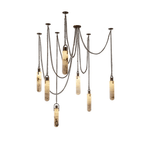 Cascading Alabaster Tube Chandelier in Antique Brass