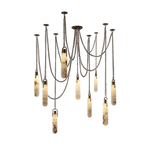 Cascading Alabaster Tube Chandelier in Antique Brass