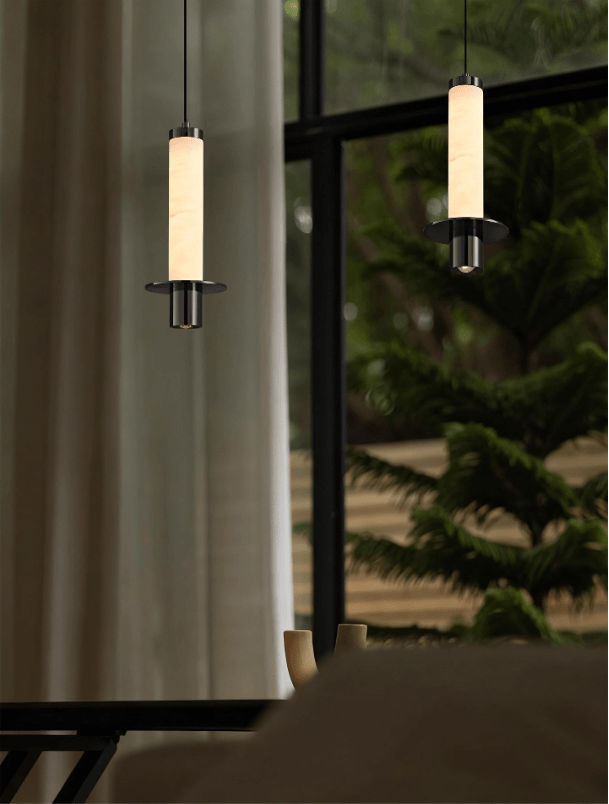 Alabaster Cylinder Pendant Light – Modern Minimalist LED Hanging Lamp
