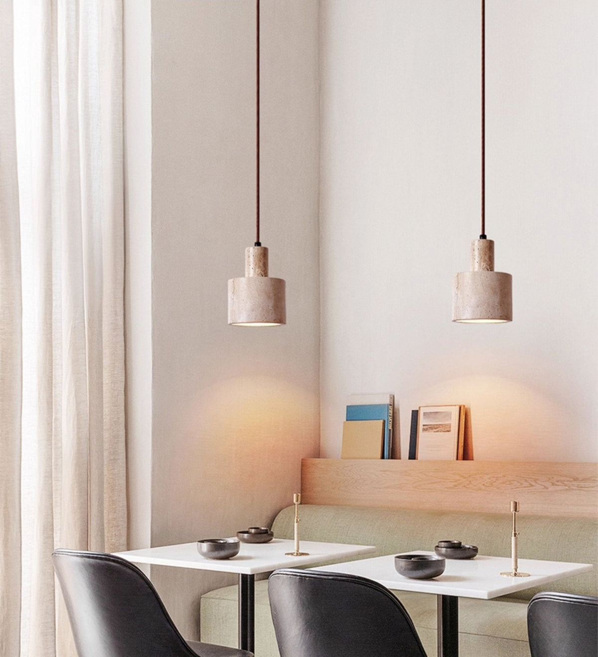 Travertine Cylinder Pendant Light – Natural Stone Hanging Lamp for Modern Interiors