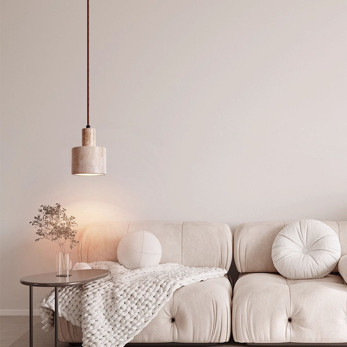 Travertine Cylinder Pendant Light – Natural Stone Hanging Lamp for Modern Interiors