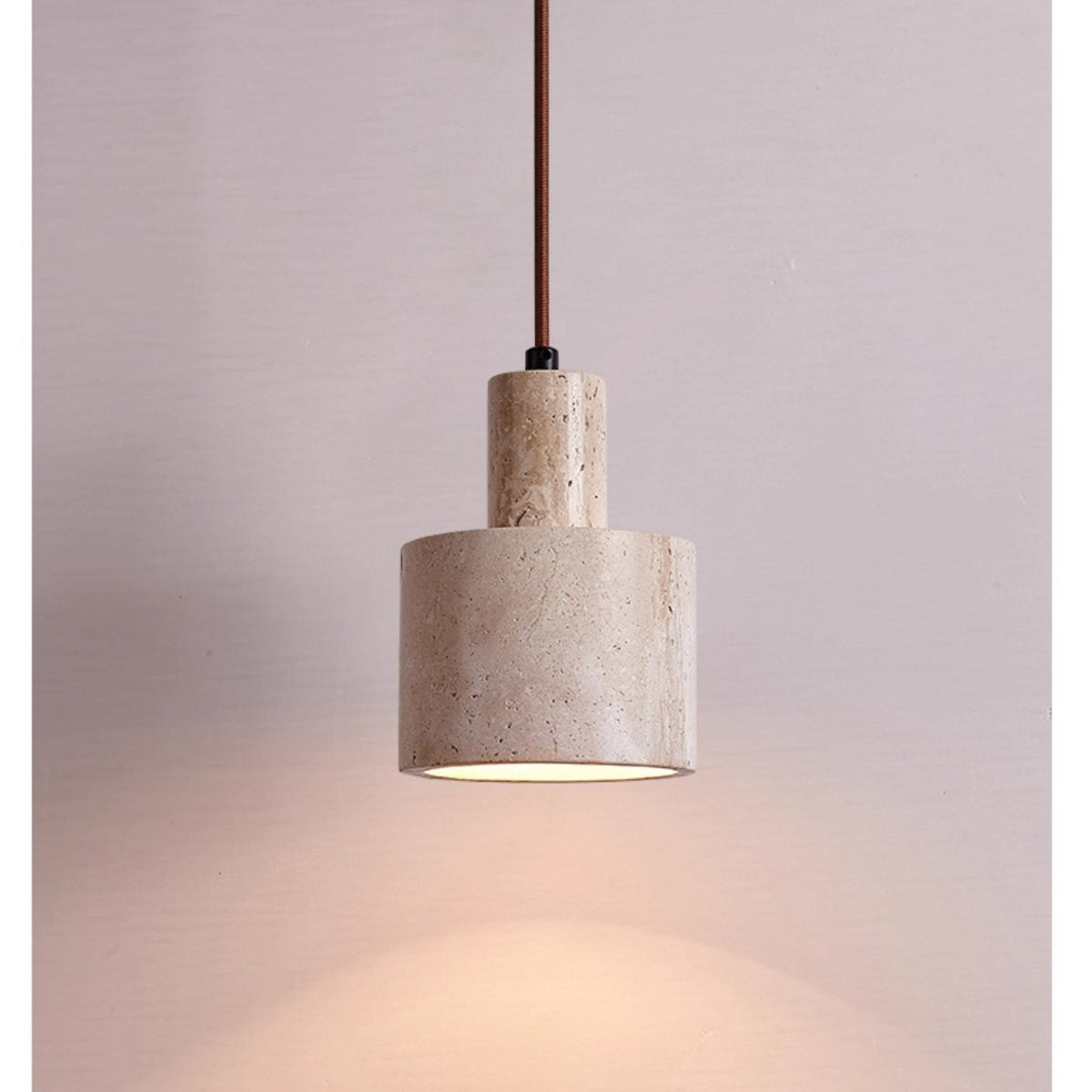 Travertine Cylinder Pendant Light – Natural Stone Hanging Lamp for Modern Interiors