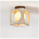 Cylinor Ceiling Lamp in Natural Travertine with Glowing Glass Orb