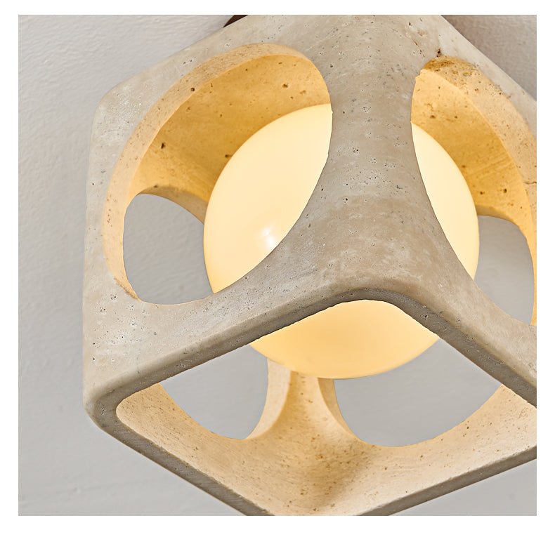 Cylinor Ceiling Lamp in Natural Travertine with Glowing Glass Orb