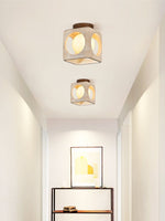 Cylinor Ceiling Lamp in Natural Travertine with Glowing Glass Orb