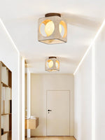 Cylinor Ceiling Lamp in Natural Travertine with Glowing Glass Orb