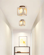Cylinor Ceiling Lamp in Natural Travertine with Glowing Glass Orb