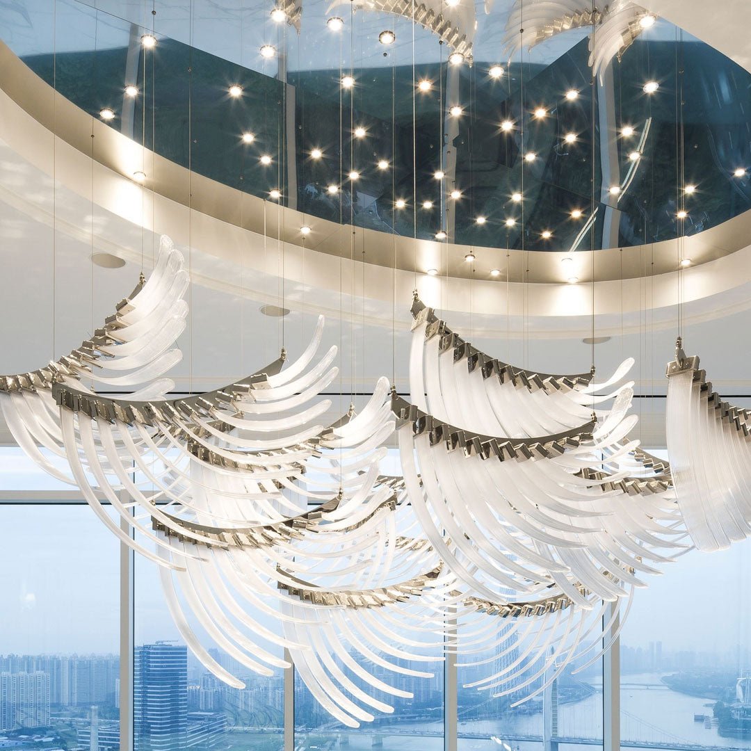 Feather Wing LED Chandelier – Hand-Blown Glass Pendant for Modern Interiors
