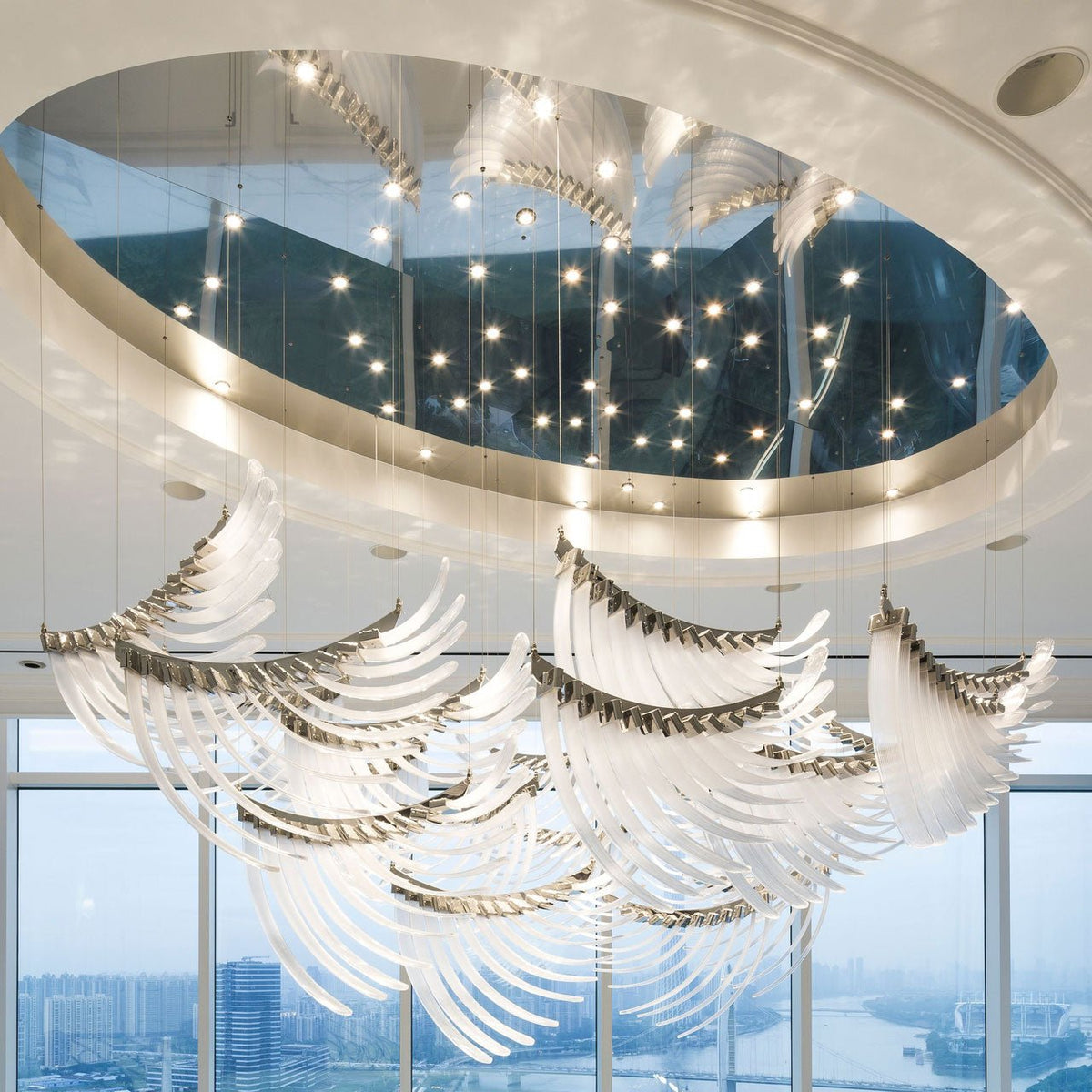 Feather Wing LED Chandelier – Hand-Blown Glass Pendant for Modern Interiors