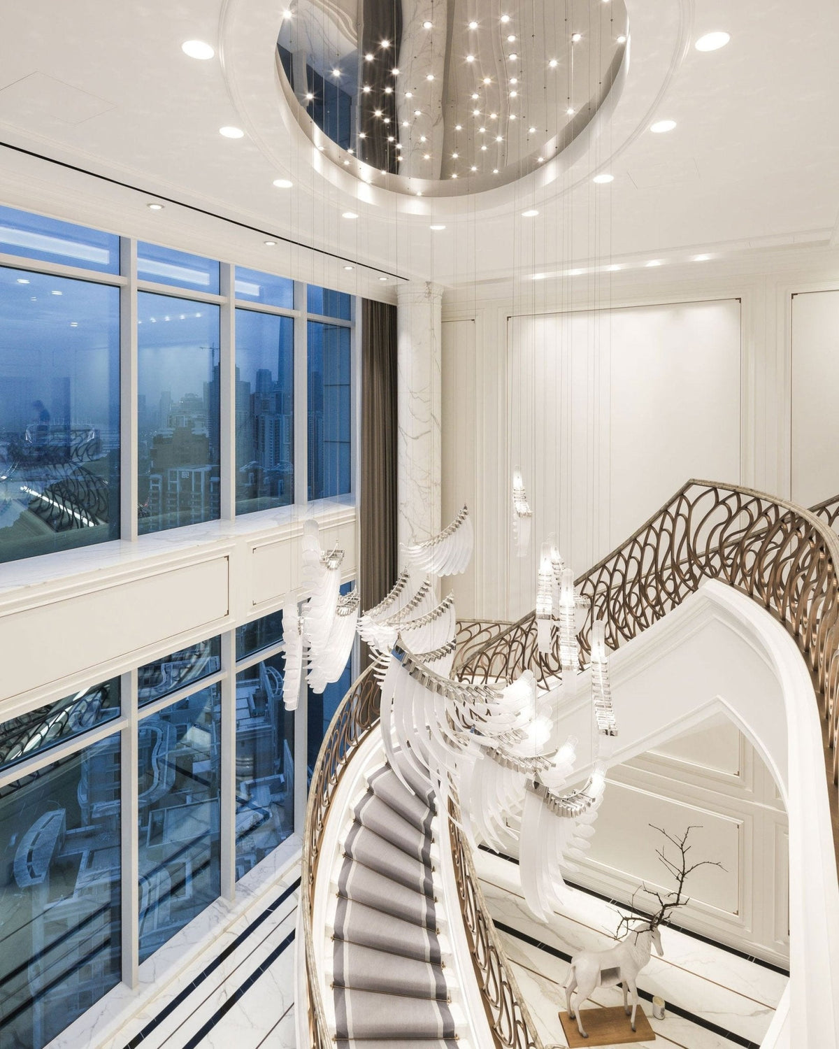 Feather Wing LED Chandelier – Hand-Blown Glass Pendant for Modern Interiors