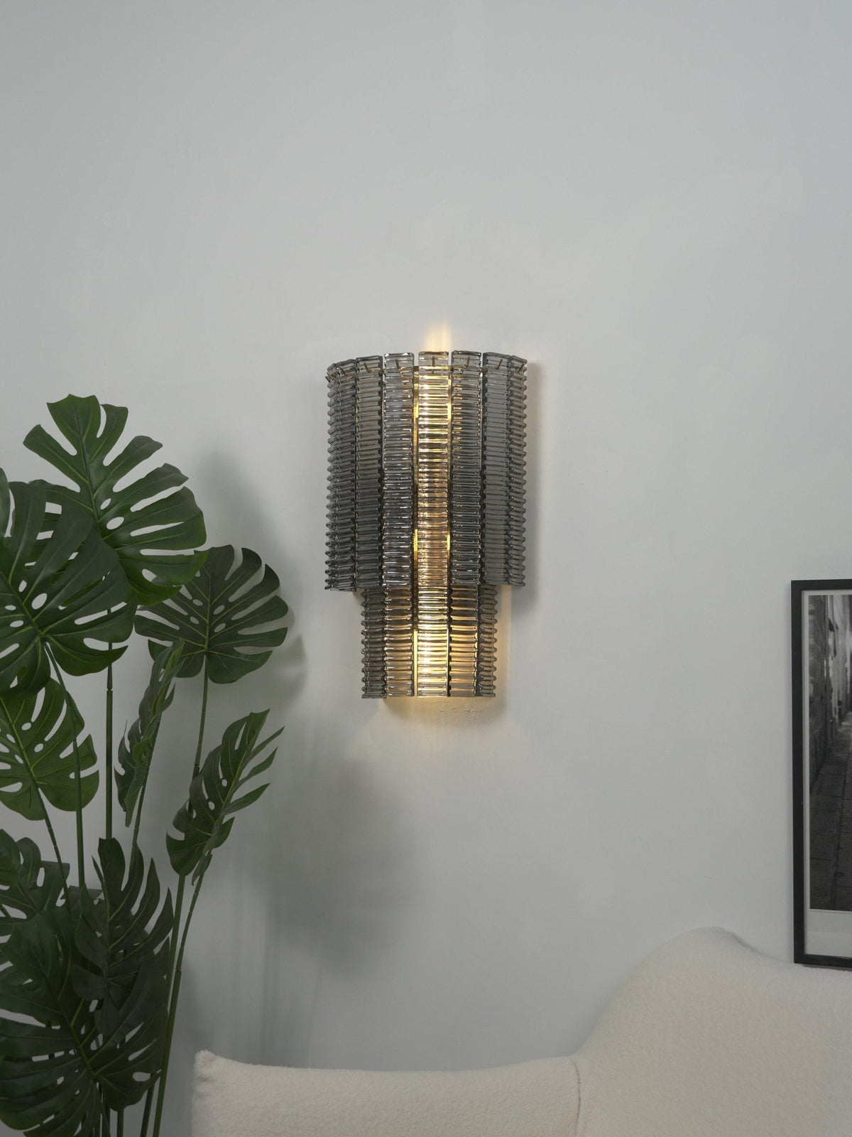 Marlowe Wall Sconce in Smoke Grey Glass and Gold Metal