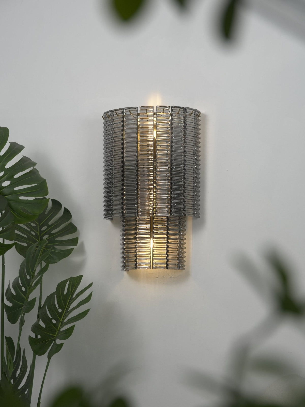 Marlowe Wall Sconce in Smoke Grey Glass and Gold Metal