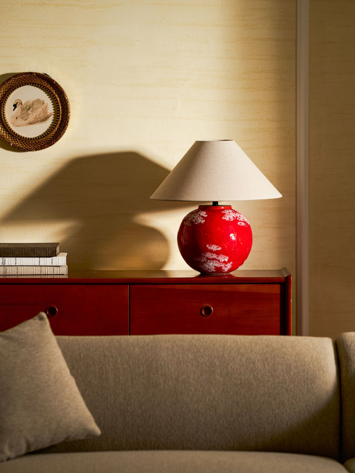 Emberveil Ceramic Table Lamp with Fabric Shade for Bedroom and Living Room