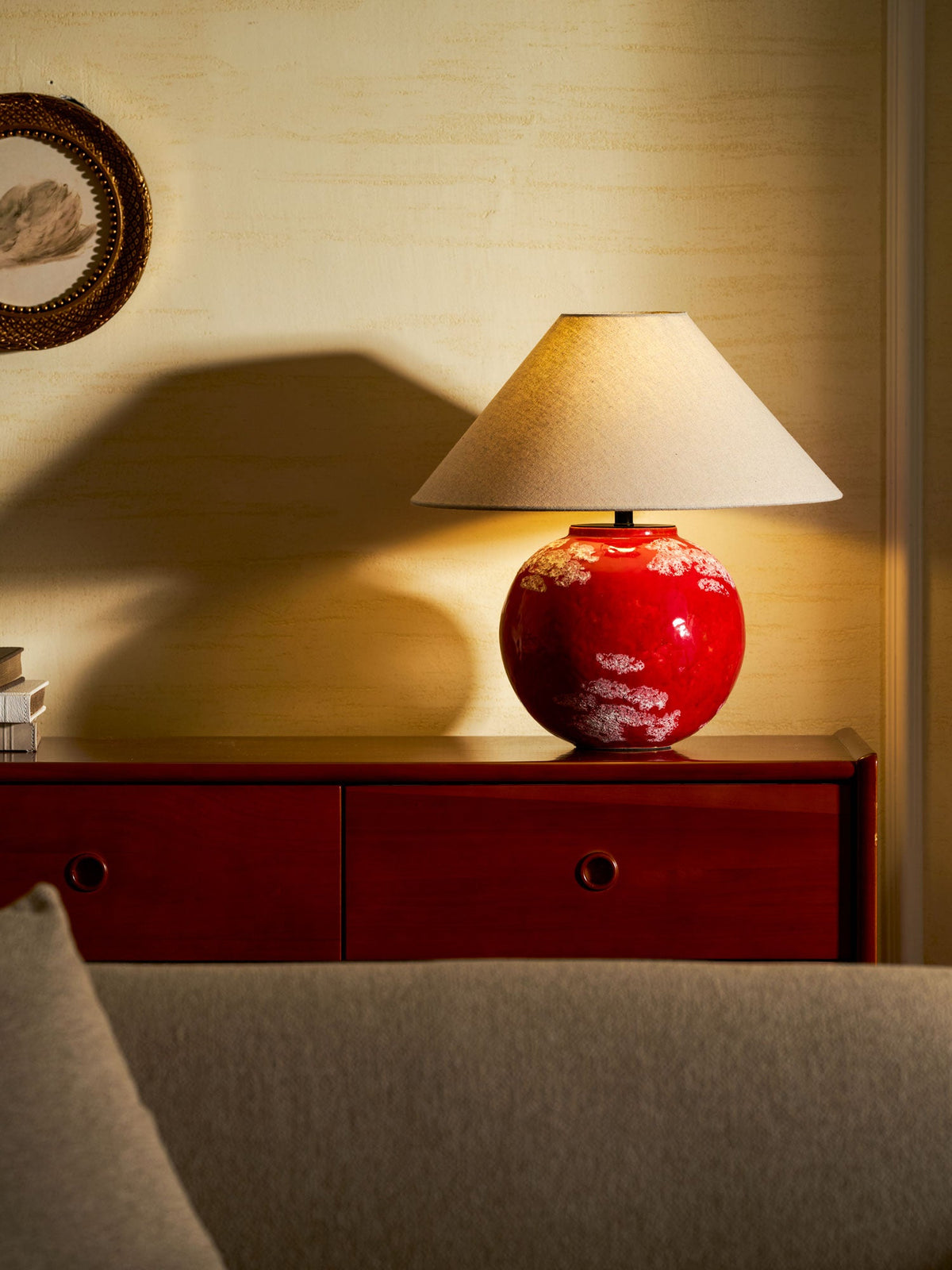 Emberveil Ceramic Table Lamp with Fabric Shade for Bedroom and Living Room