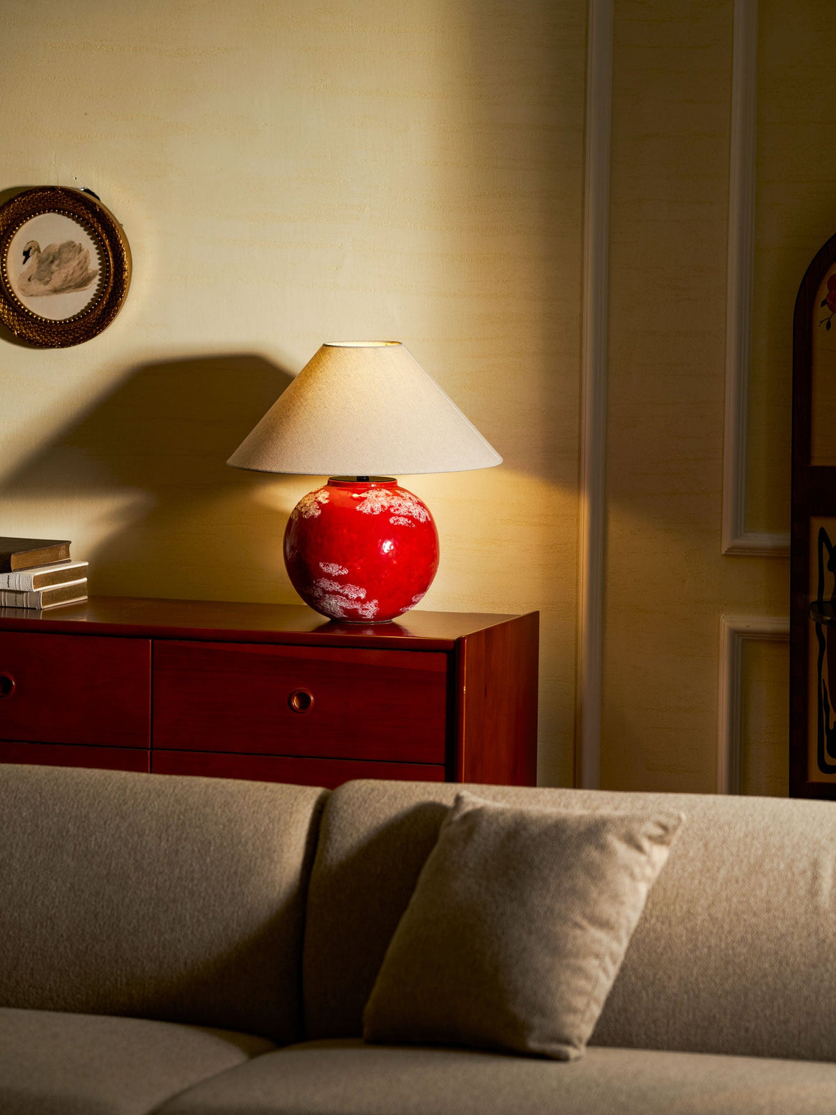Emberveil Ceramic Table Lamp with Fabric Shade for Bedroom and Living Room