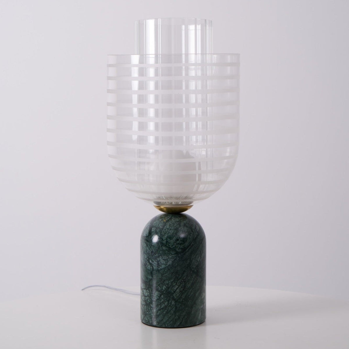 Striara Sculptural Table Lamp with Green Marble Base and Striped Glass Shade