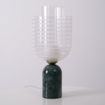 Striara Sculptural Table Lamp with Green Marble Base and Striped Glass Shade