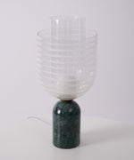 Striara Sculptural Table Lamp with Green Marble Base and Striped Glass Shade